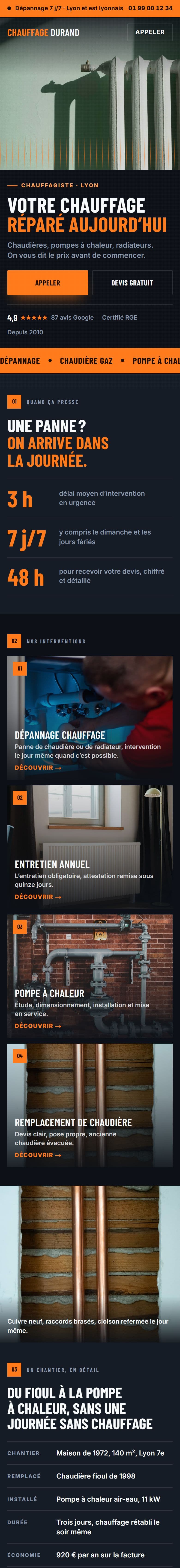 Exemple de site pour chauffagiste à Lyon