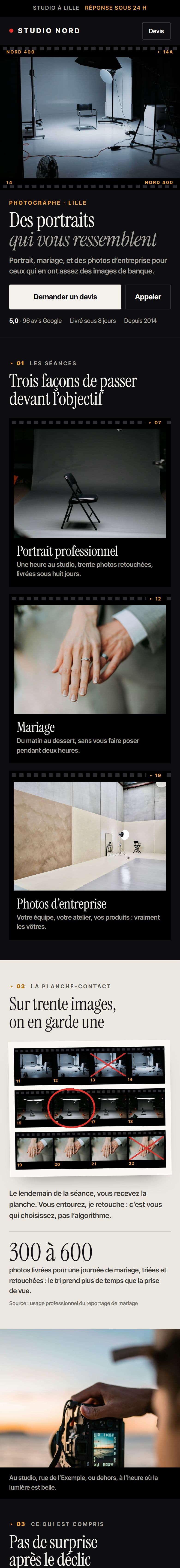 Exemple de site pour photographe à Lille